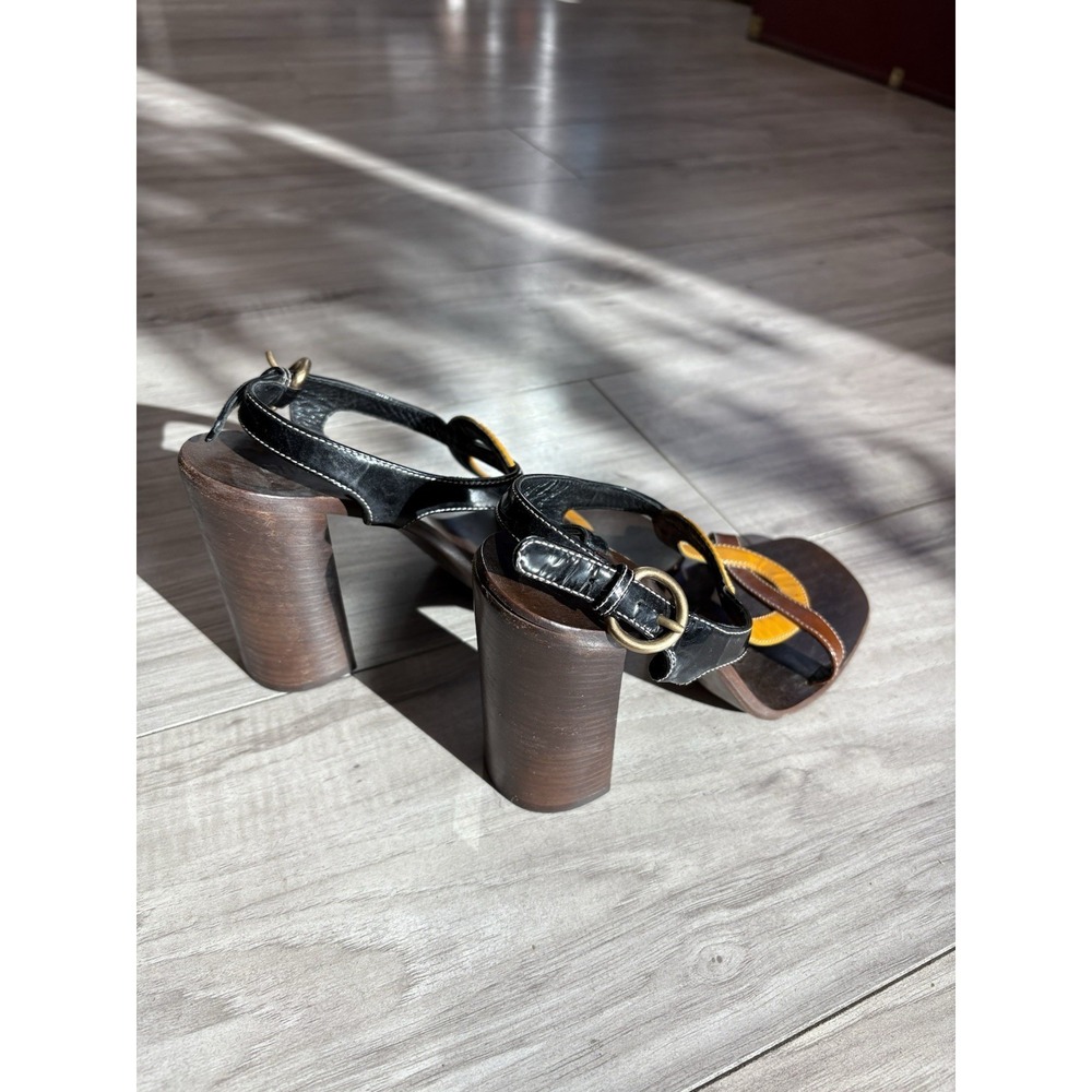 Miu Miu Colorblock Strap Women's Patent Leather Sandal Sz 38 Stacked Wood Heel - Picture 5 of 9